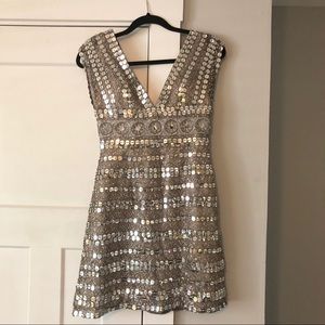 Scala Dress Silver Sequin Silk 4 Mini Party Gown